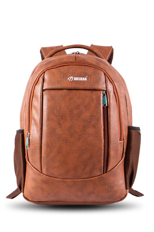 Diamond Stitched Backpack Tan Leather with Embossed Lion Logo by Brune